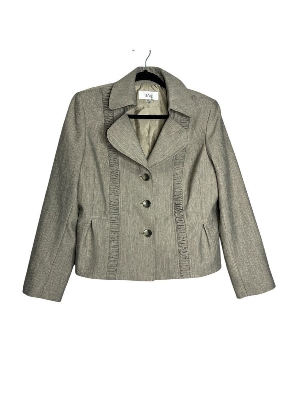 Le Suit Gray Pleated Blazer Jacket, size 14